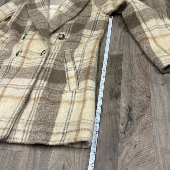 H&M Neutral tan plaid pea coat - Picture 4 of 6